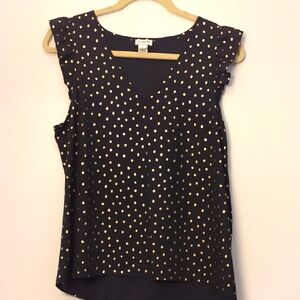J. Crew Black and Gold Polka Dot Sleeveless Top